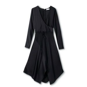 Women’s Cushnie black evening wrap midi dress NWT sz 0 Long sleeve asymmetrical